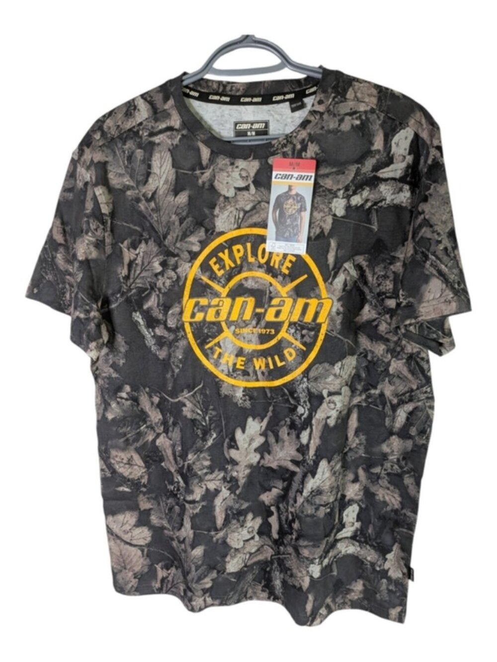 NWT Can-Am Men's Short Sleeve T-shirt Dark Grey Brown Woodland Camo Size Medium